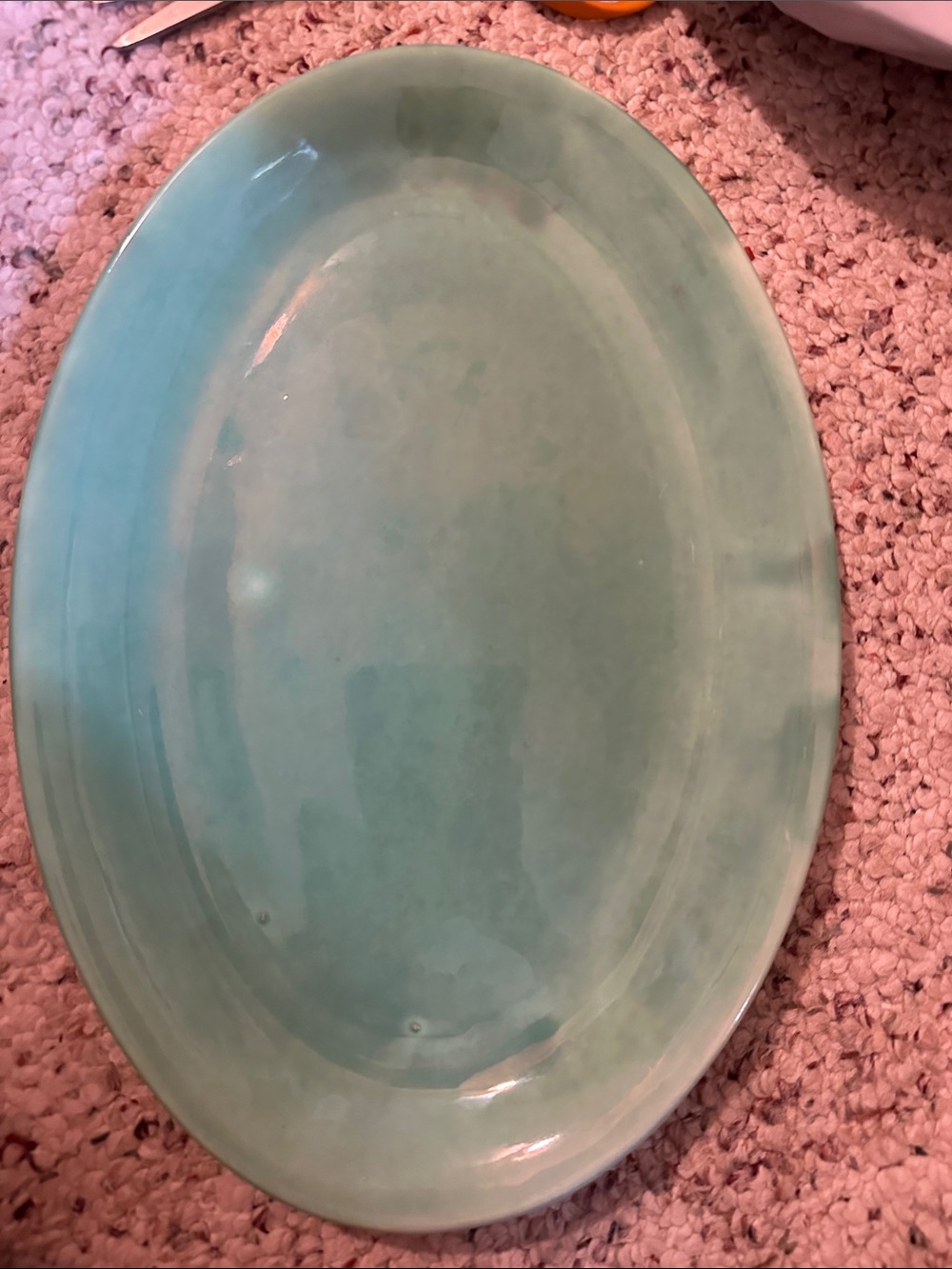 Vintage 1930s Stangl Pottery Americana #2000 Oval Platter 14" Teal / Green Glaze